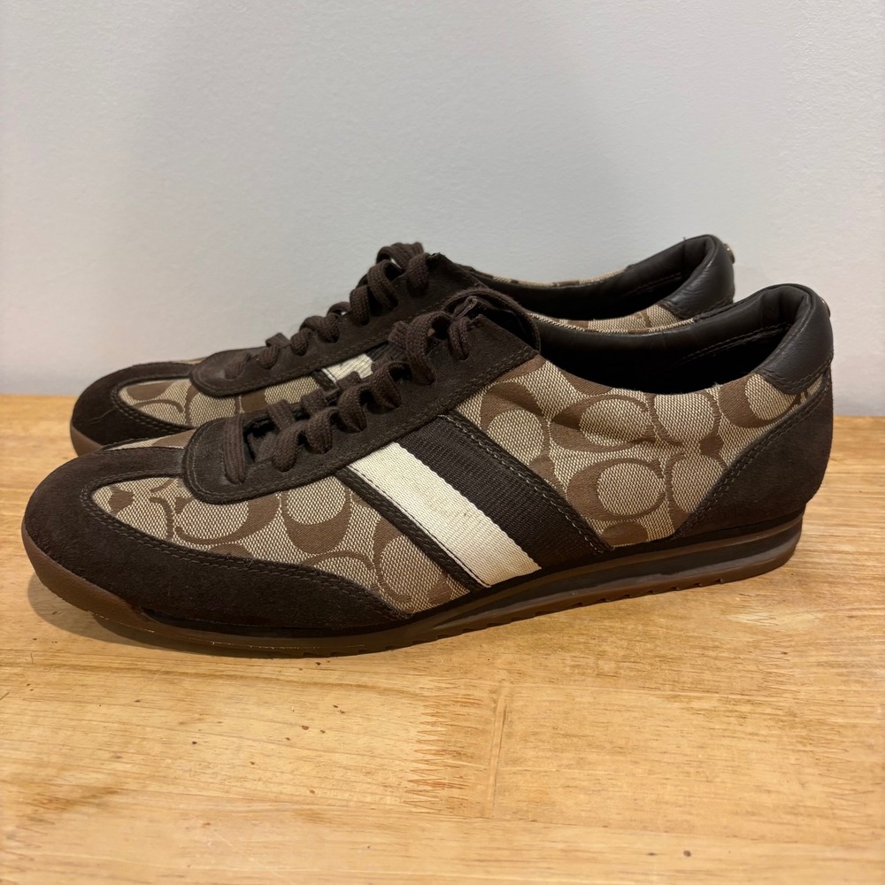 Coach Bruce Signature Monogram Sneakers Mens Brown size 11B Canvas Suede Low Top